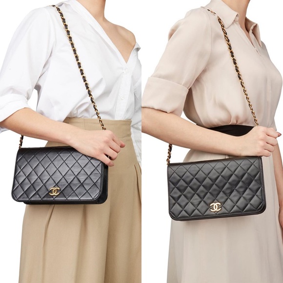 ❌SOLD❌ Authentic Chanel Vintage black Lambskin full flap chain shoulder bag (A) - Picture 4 of 16